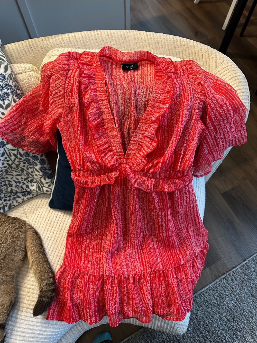VICI Red Ruffle V-Neck dress - Picture 2 of 3